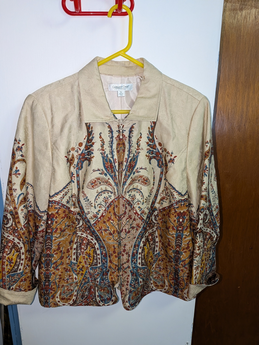 Coldwater Creek Paisley Jacket in Tan & Blue Size Medium Like New